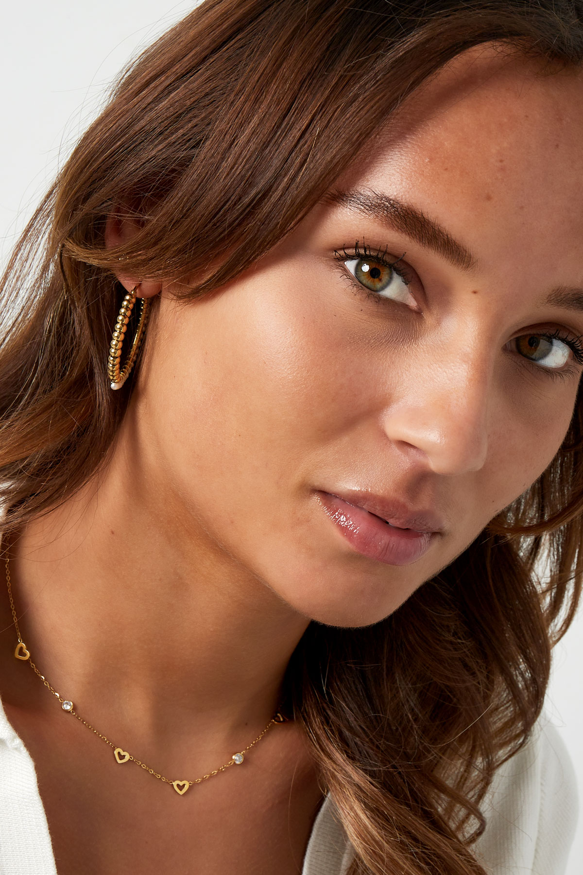 Collier avec breloques coeur et diamants - acier inoxydable   (Pack with plastic bag)