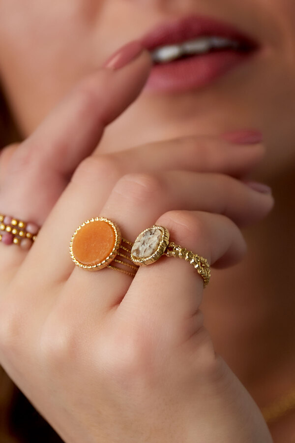 Statement ring elegant - orange - Natural stone collection Orange & Gold Stainless Steel One size