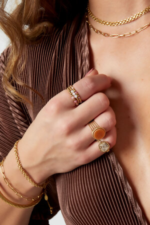 Statement ring elegant - beige - Natural stone collection Beige & Gold Stainless Steel One size h5 Picture3