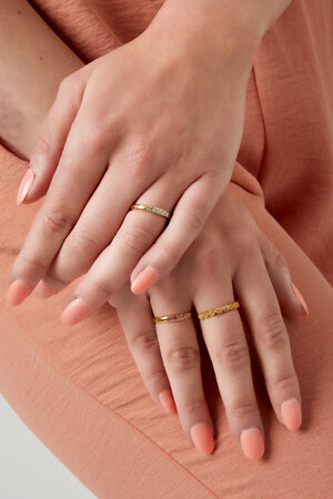 Anello con pietre - Acciaio inossidabile rosa e oro h5 Immagine3