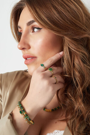 Elastic ring narrow beads - green - Natural stone collection Green & Gold One size h5 Picture2