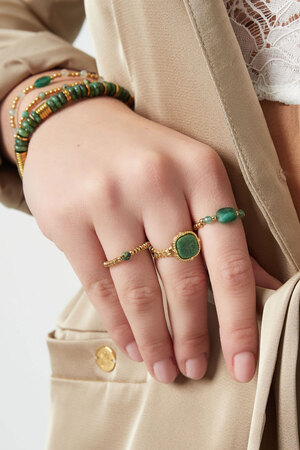 Elastischer Ring drei Perlen - grün - Natursteinkollektion Grün & Gold Stone One size h5 Bild2