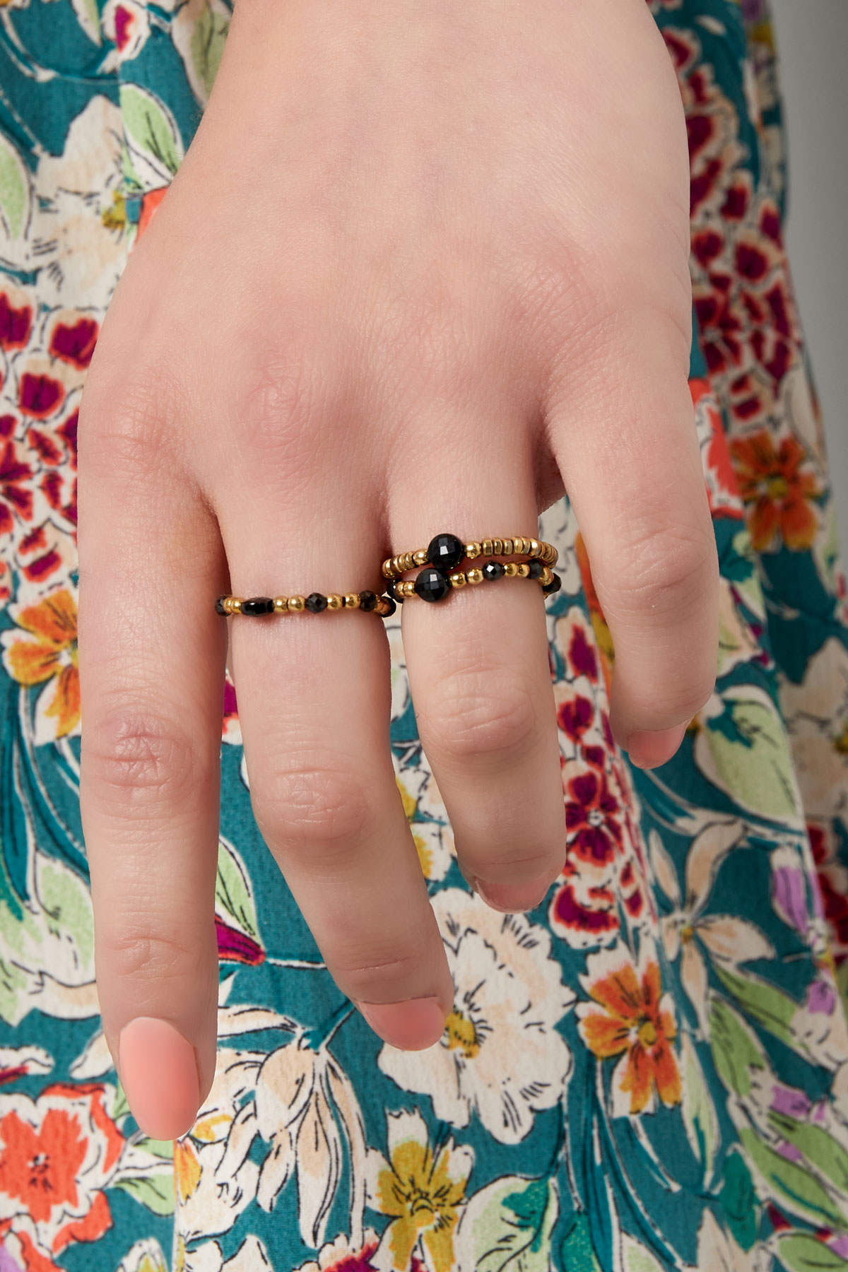 Elastic bead ring - black - natural stone collection Black & Gold One size Picture2