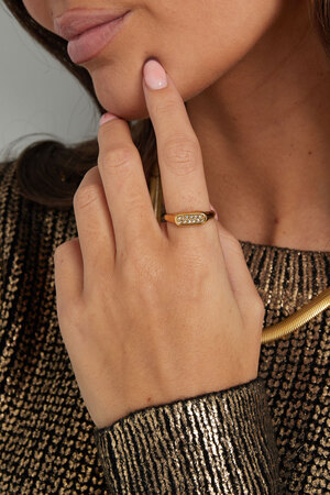 Ring langwerpig met steentjes - goud h5 Afbeelding2