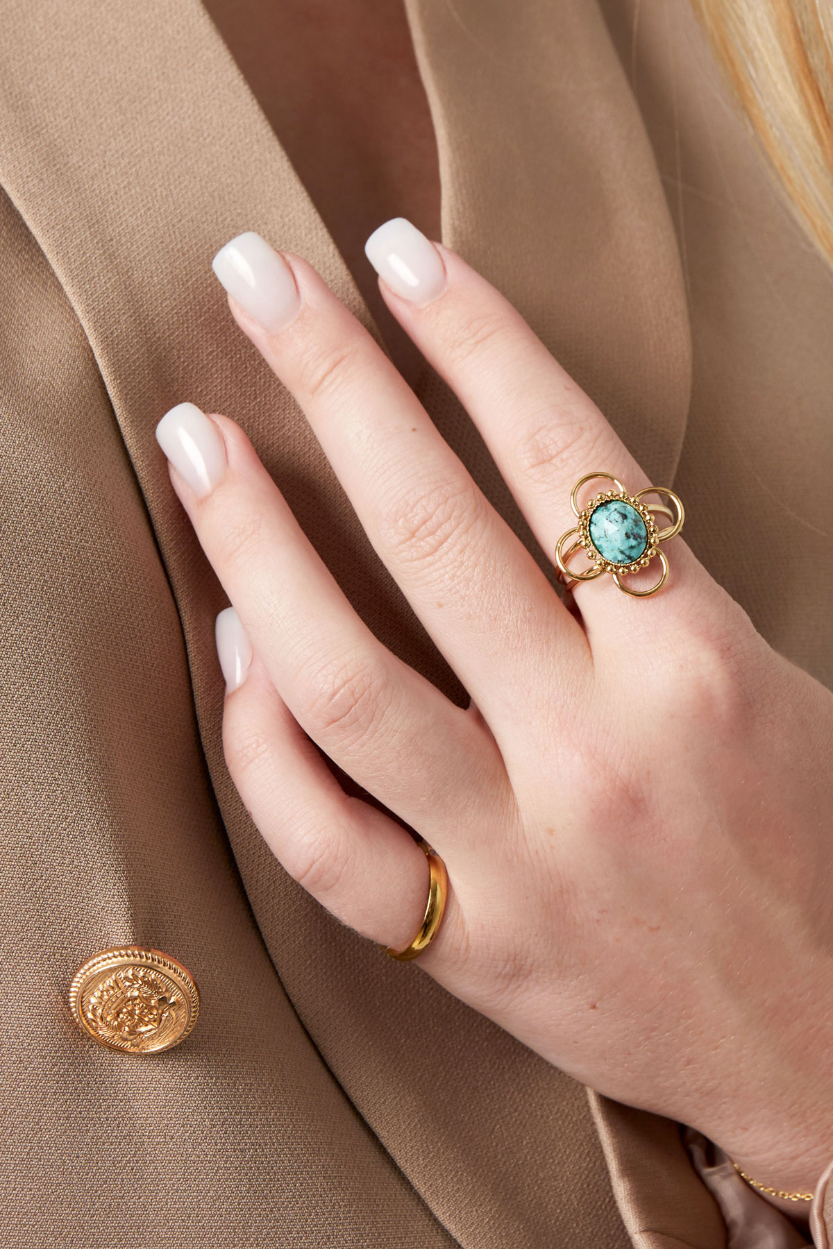Ring classy flower with stone - gold/blue Picture2