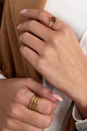Ring met ovalen steen - goud/bruin h5 Afbeelding3