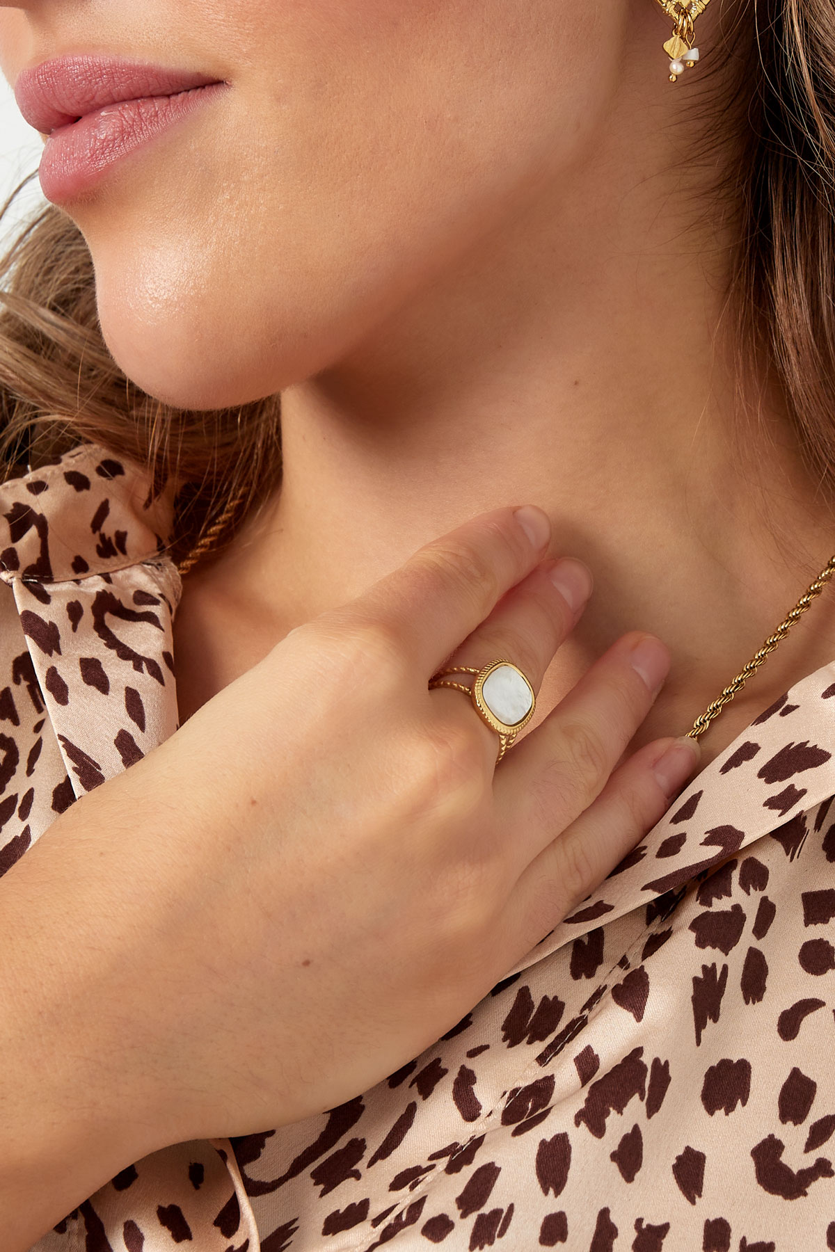 Ring rechthoekige steen - goud/roze h5 Afbeelding3