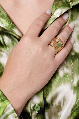 Ring gracefully openwork with stone - green gold h5 Picture2