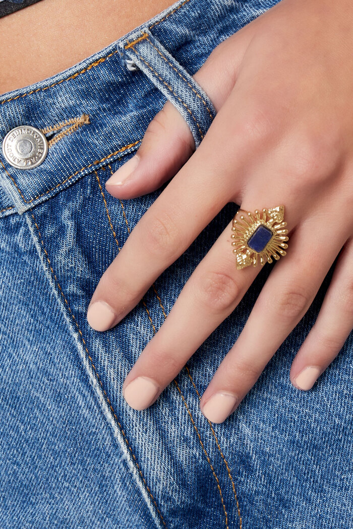 Ring vintage look met steen - blauw goud Afbeelding3