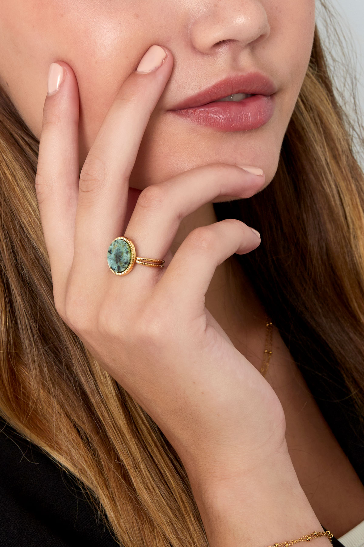 Anello pietra tonda - oro/blu h5 Immagine2