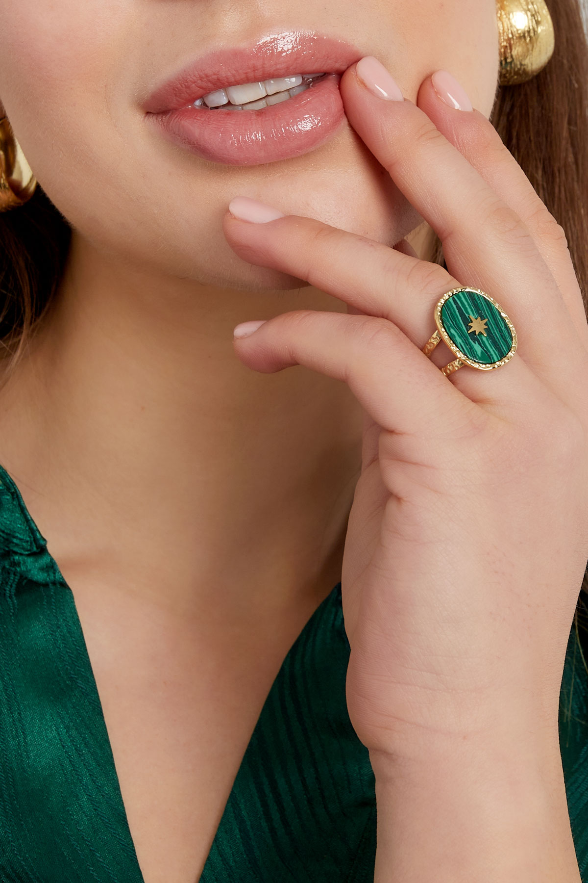 Ring stone with star - gold/green h5 Picture3