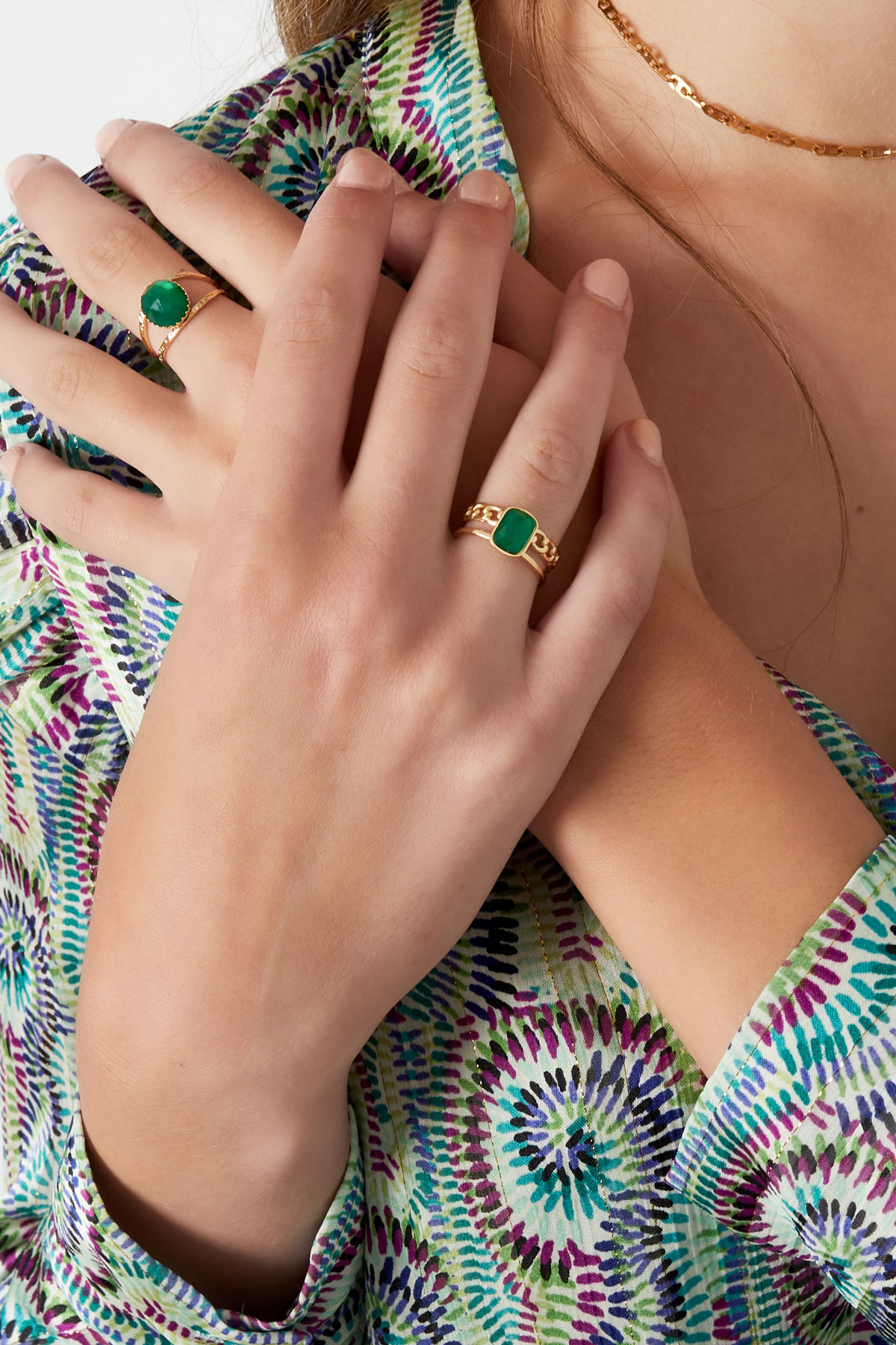 Elegante anillo con piedra - oro/verde Imagen3