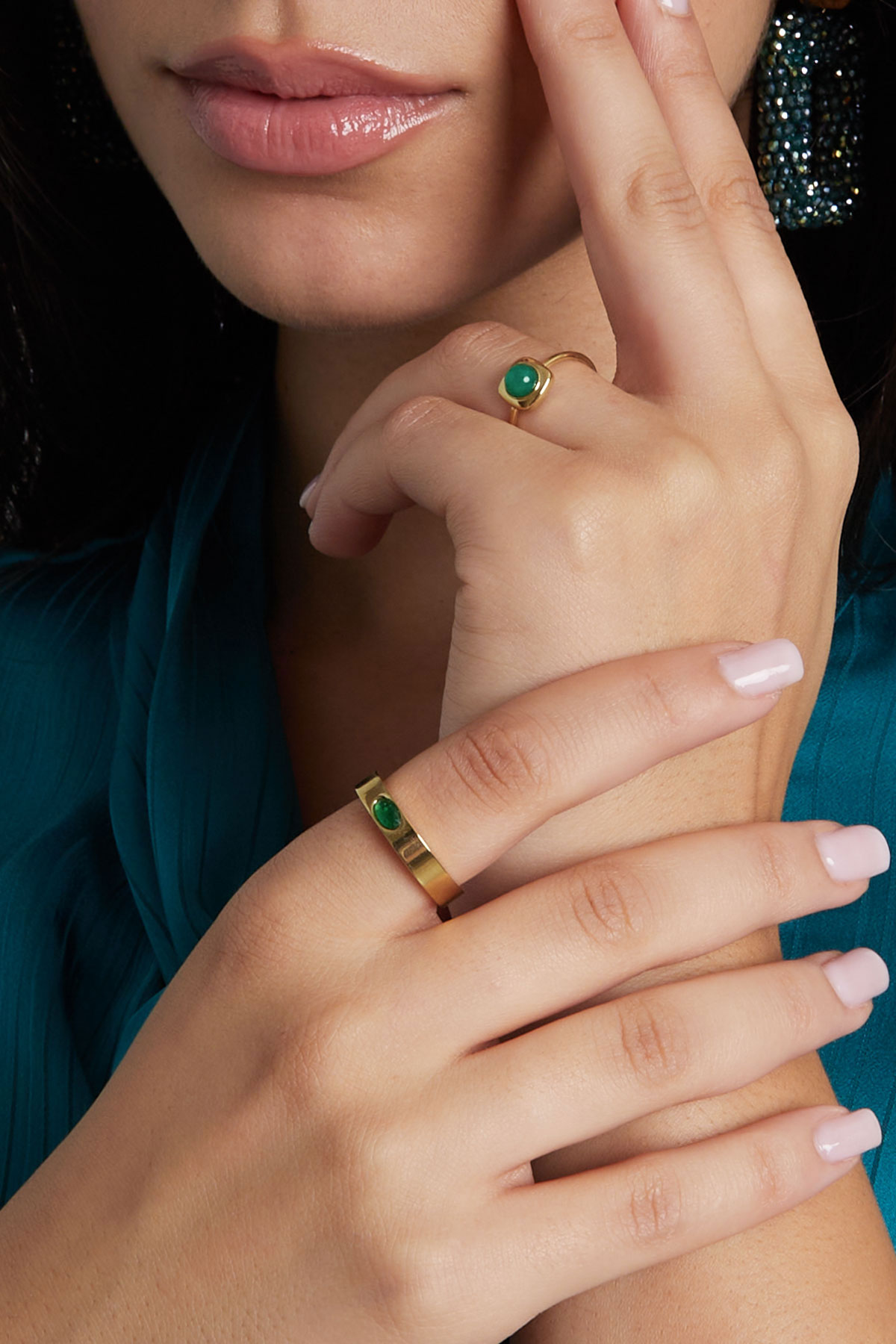 Ring basic with stone - gold/green h5 Picture2