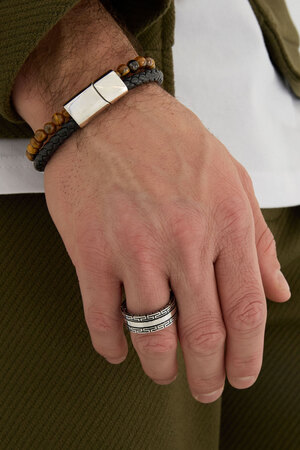 Desenli erkek yüzüğü - gümüş/siyah h5 Resim4