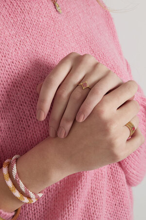 Anello trifoglio con pietra - rosa / oro h5 Immagine2