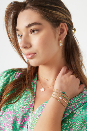 Bracelet perlé avec pierre carrée de couleur - Collection pierres naturelles Vert & Or Stone h5 Image2