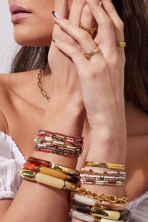 Armbänder setzen bunte Perlen Rosè & Gold Edelstahl h5 Bild3