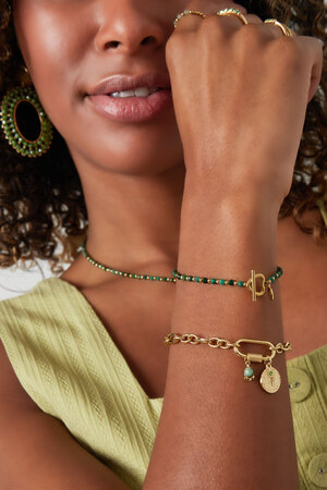 Beaded bracelet heart lock - green/gold Stainless Steel h5 Picture4