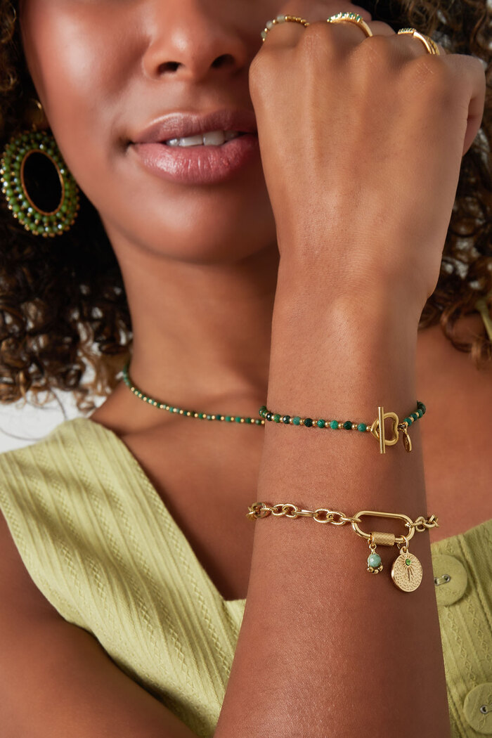 Bracelet perlé cadenas coeur - vert/doré Acier Inoxydable Image4