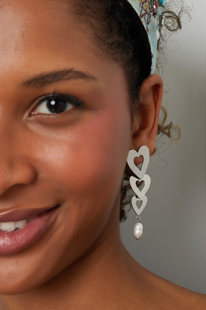 Boucles d'oreilles 3 coeurs avec perle - Doré Acier Inoxydable h5 Image3