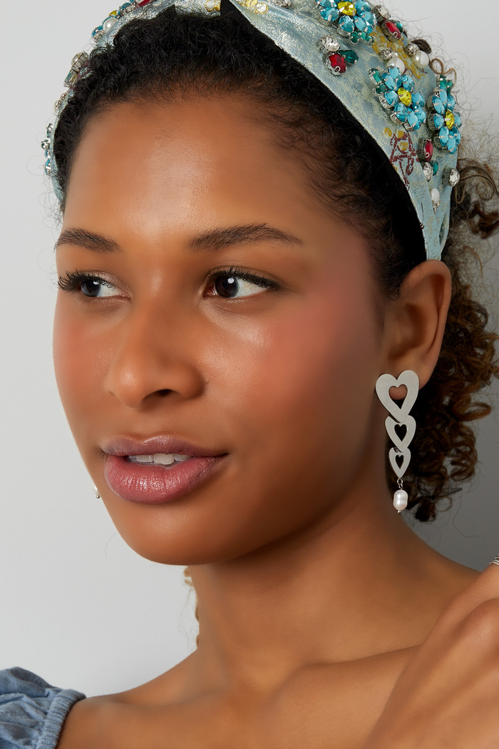 Boucles d'oreilles 3 coeurs avec perle - Doré Acier Inoxydable Image2
