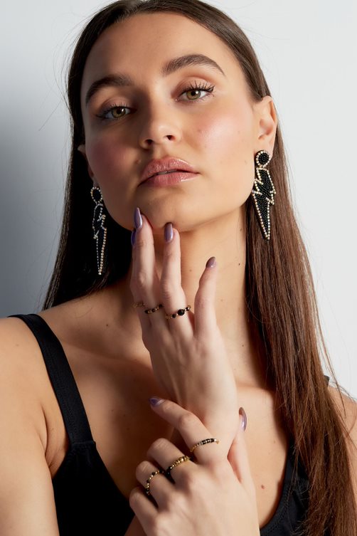 Earrings beads lightning bolt - black
