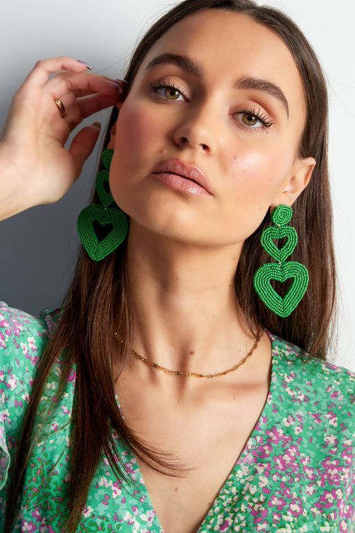 Double heart earrings green Glass Picture3