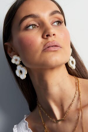 Ohrringe Perlen doppelte Blume - beige Glas h5 Bild3