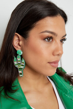 Boucles d'oreilles perlées cactus - Perles de verre vertes h5 Image3