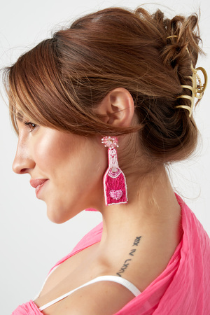 Boucles d'oreilles perlées bouteille - perles de verre rose h5 Image4