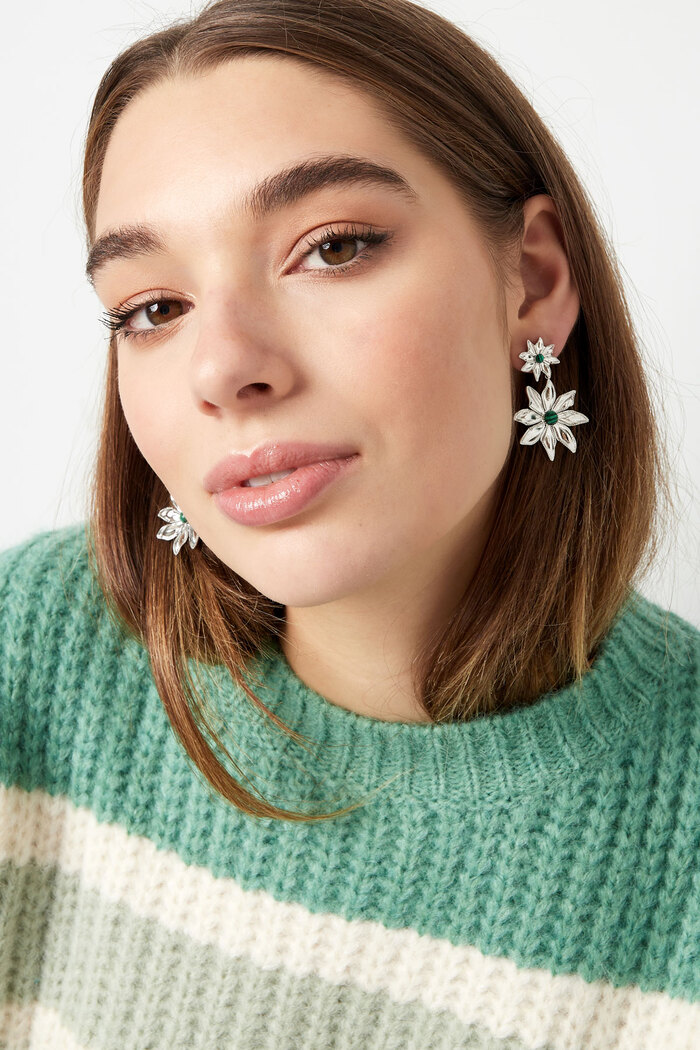 Double flower earrings - silver/green Picture2