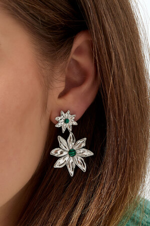 Boucles d'oreilles double fleur - argent/vert h5 Image3