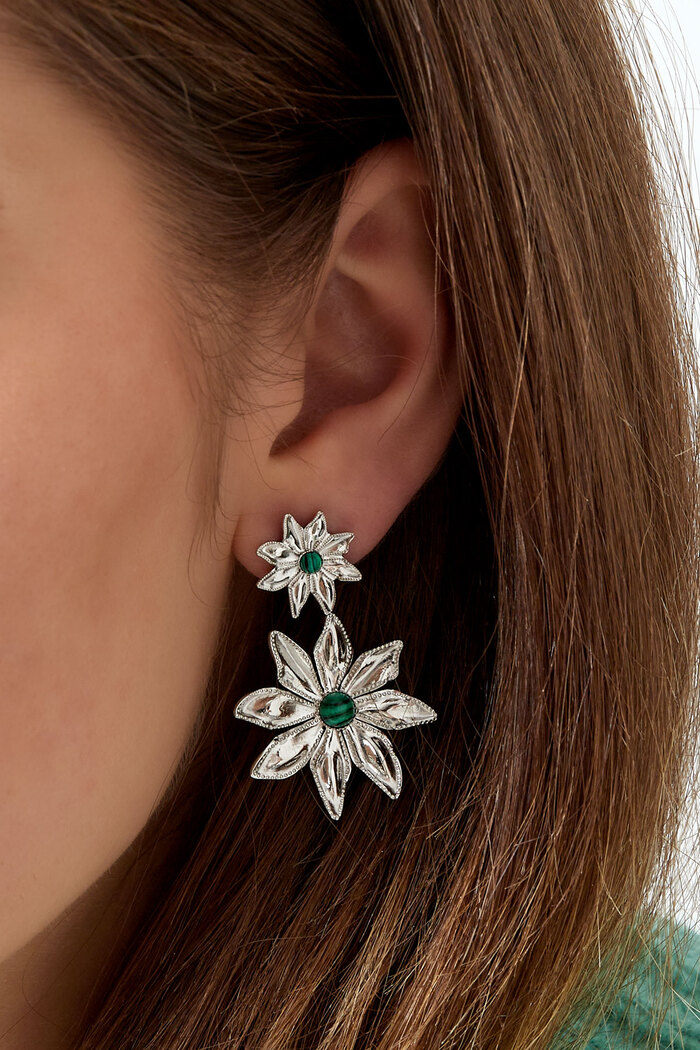 Boucles d'oreilles double fleur - argent/vert Image3