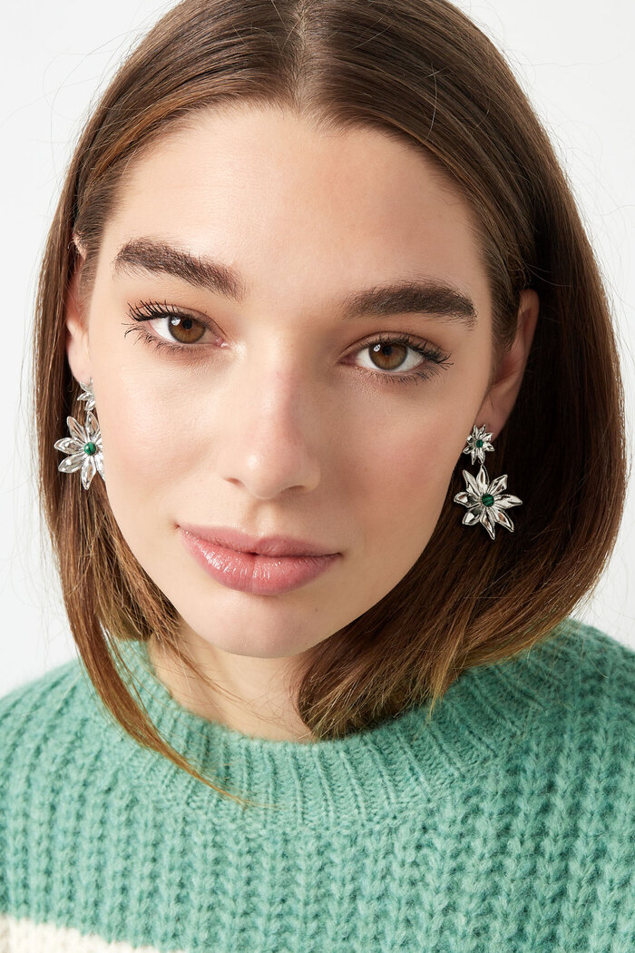 Double flower earrings - silver/green Picture4