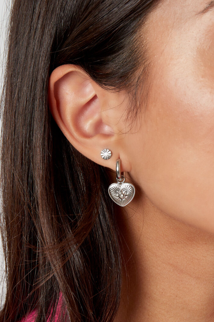 Earrings heart coin with stone - silver Picture3