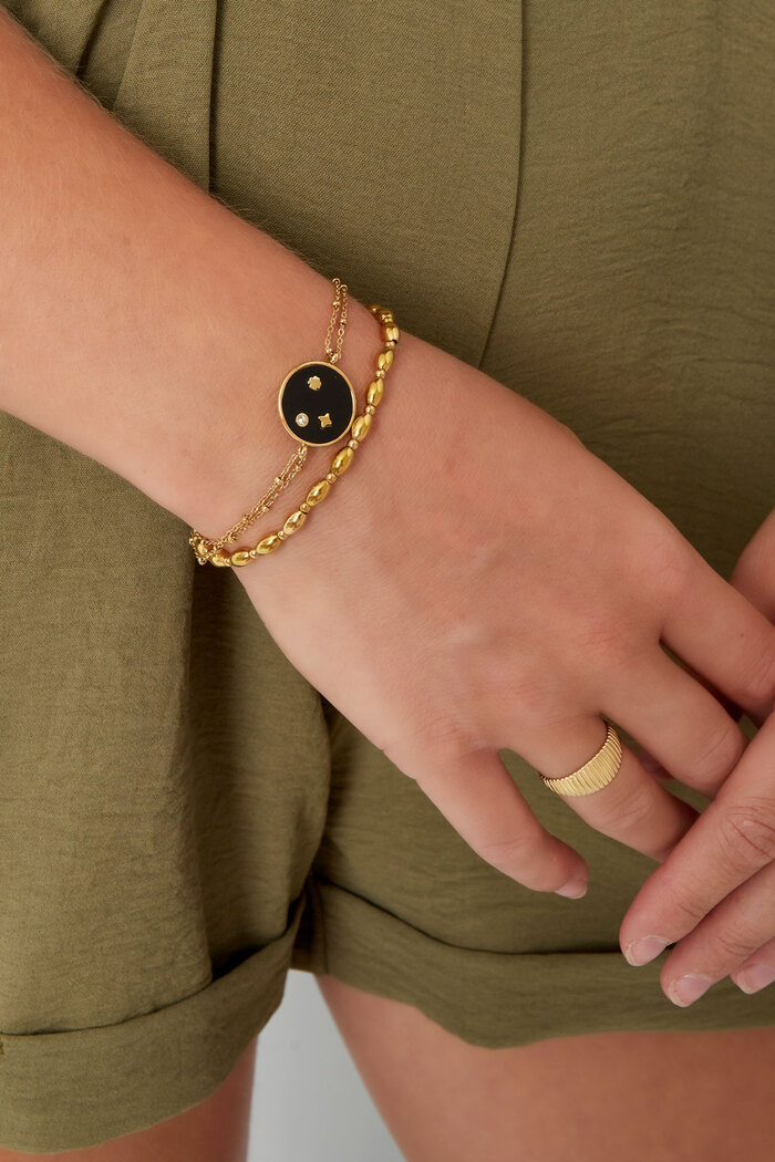 Dubbele armband met ronde bedel - goud Afbeelding2