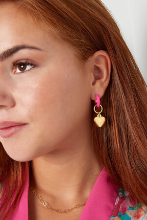 Boucle d'oreille anneau coloré avec coeur rose - or h5 Image4