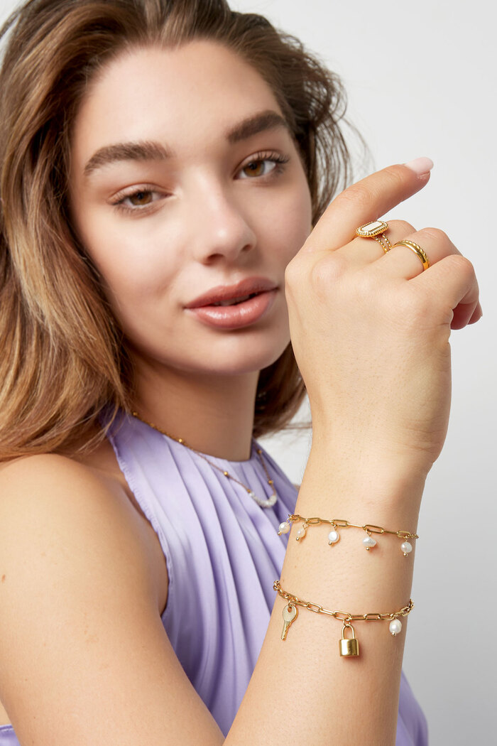 Bracelet lien charms & perle - or Image3