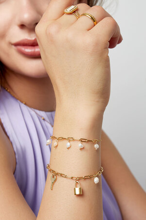 Bracelet lien charms & perle - or h5 Image2