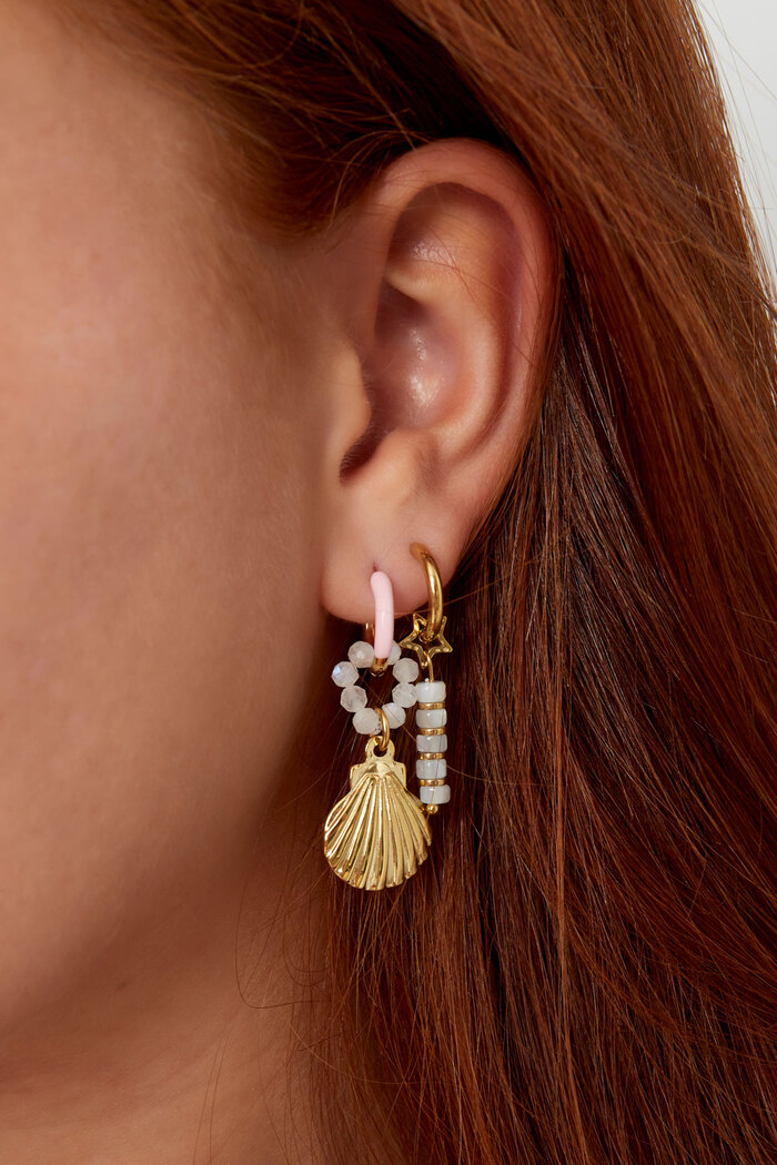 Boucles d'oreilles coquillage avec anneau de perles - or Image3