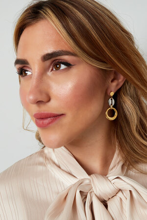 Earrings link with button detail - gold h5 Picture2