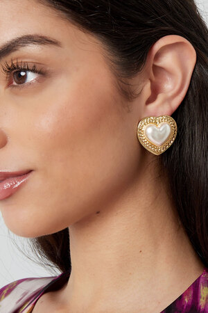 Boucles d'oreilles coeur perle - or h5 Image3