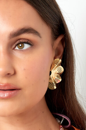 Ear stud half flower with print - gold Copper h5 Picture3
