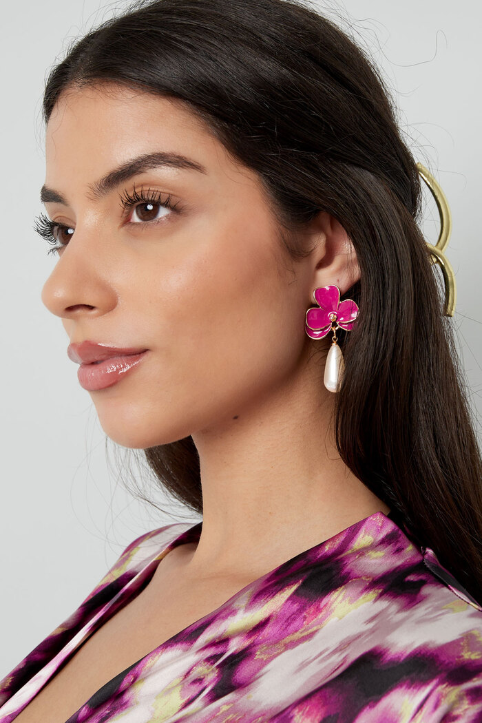 Boucles d'oreilles fleur rose avec perle - argent Image3