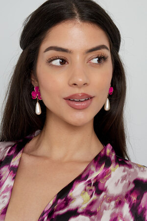 Boucles d'oreilles fleur rose avec perle - argent h5 Image4