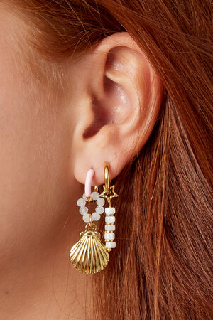 Earrings star with beads - gold/white h5 Picture3