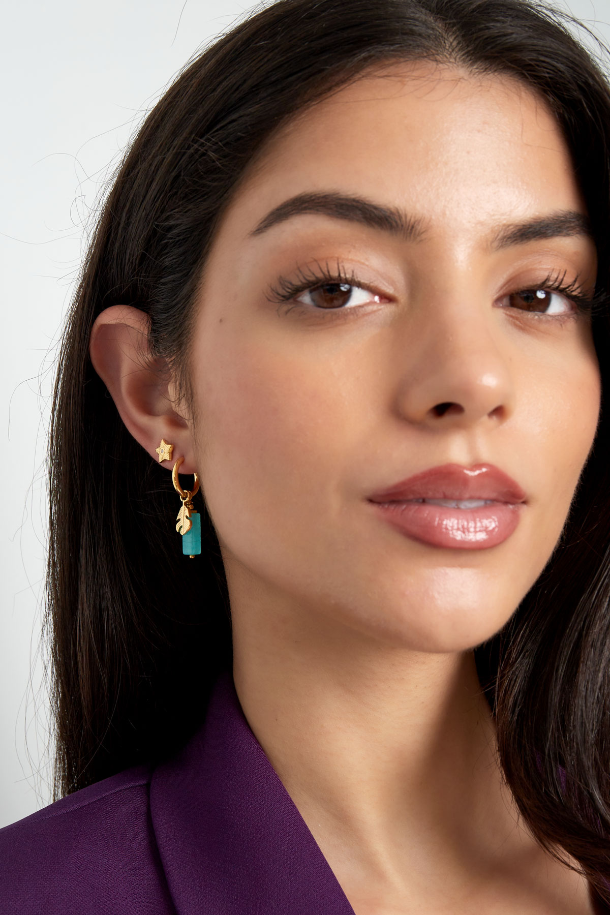 Ohrring blau mit goldenem Detail – Gold