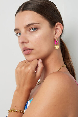Earring hearts and beads fuchsia - gold h5 Picture2