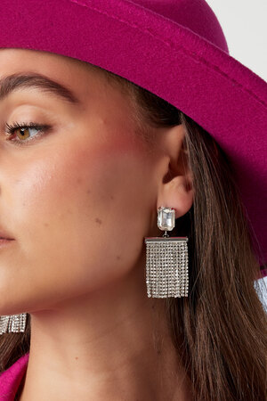 Boucles d'oreilles rideau de paillettes avec pierre - Perles de verre argentées h5 Image3