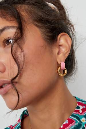 Earring double layer fuchsia - gold h5 Picture2